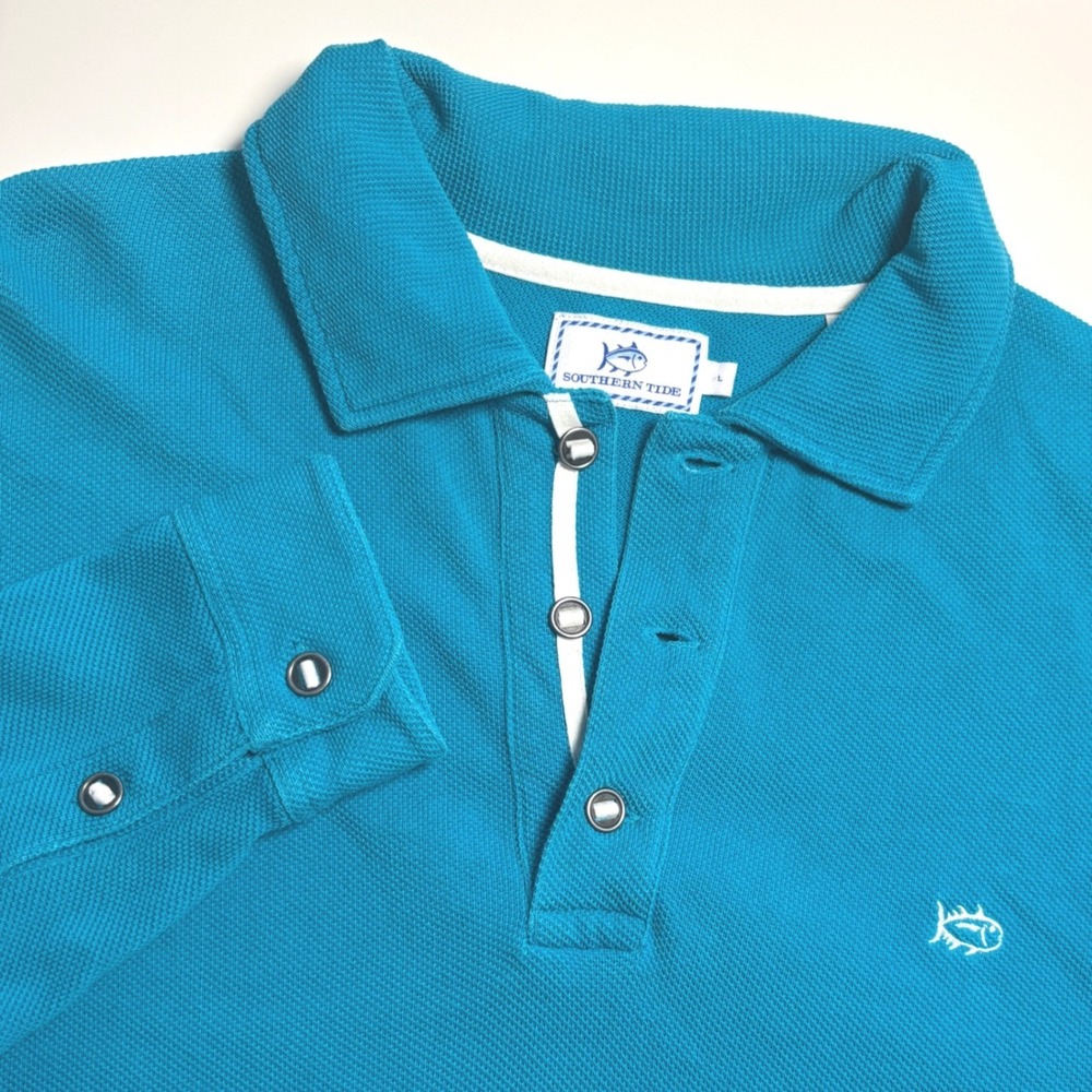 Southern Tide Pique Cotton Long Sleeve Polo Shirt‎ Mens L Coastal  Skipjack Logo